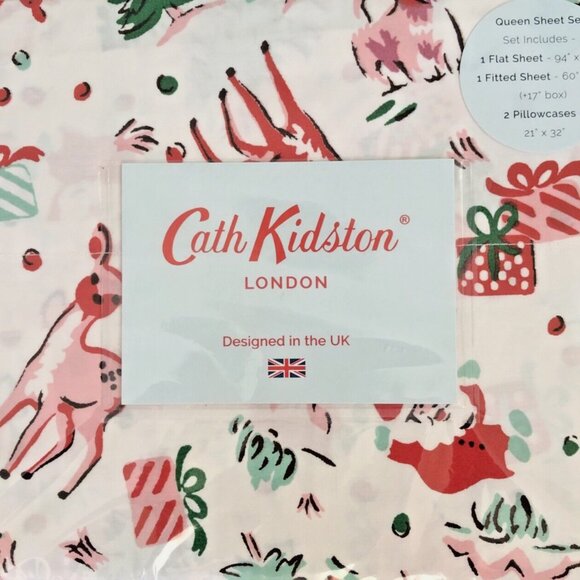 CATH KIDSTON Ditsy Deer Christmas QUEEN Sheet Set - Cotton / Retro Design - Picture 6 of 6
